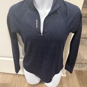 Reebok Women's Dark Blue Long Sleeve Top with Pink Accents